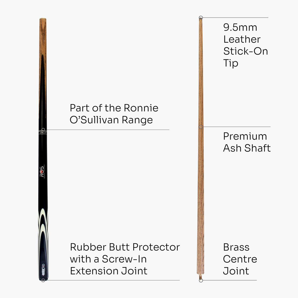 Riley Ronnie O'Sullivan Strike 57 Inch 2 Piece Cue and Case Set 9.5mm Tip with Hard Black Case