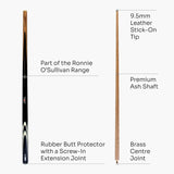 Riley Ronnie O'Sullivan Strike 57 Inch 2 Piece Cue and Case Set 9.5mm Tip with Hard Black Case