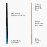 Riley Paul Hunter Striker 48 Inch 2 Piece Kids Snooker Pool Cue and Case Set 9.5mm Tip