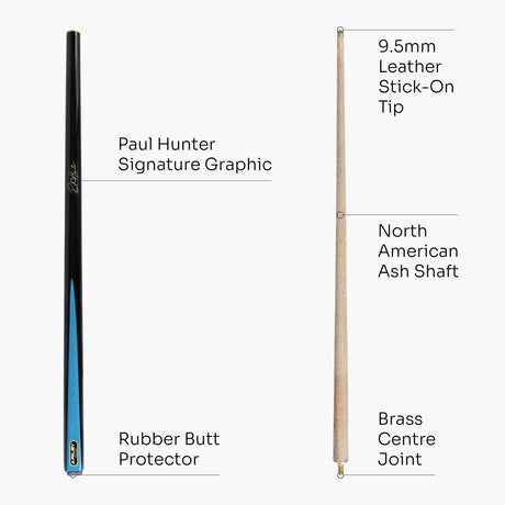 Riley Paul Hunter Striker 48 Inch 2 Piece Kids Snooker Pool Cue and Case Set 9.5mm Tip