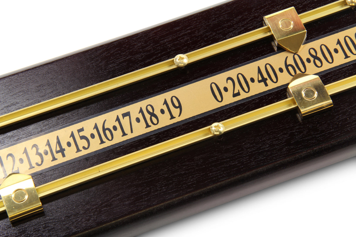 MAHOGANY Effect MDF Wooden Snooker Scoreboard for 2 Players with Brass Markers and Rails - 17.5 Inches