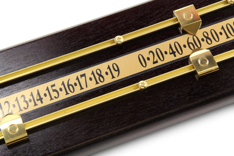 MAHOGANY Effect MDF Wooden Snooker Scoreboard for 2 Players with Brass Markers and Rails - 17.5 Inches Cue & Case
