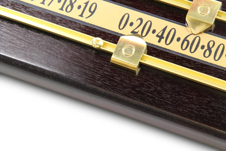 MAHOGANY Effect MDF Wooden Snooker Scoreboard for 2 Players with Brass Markers and Rails - 17.5 Inches Cue & Case
