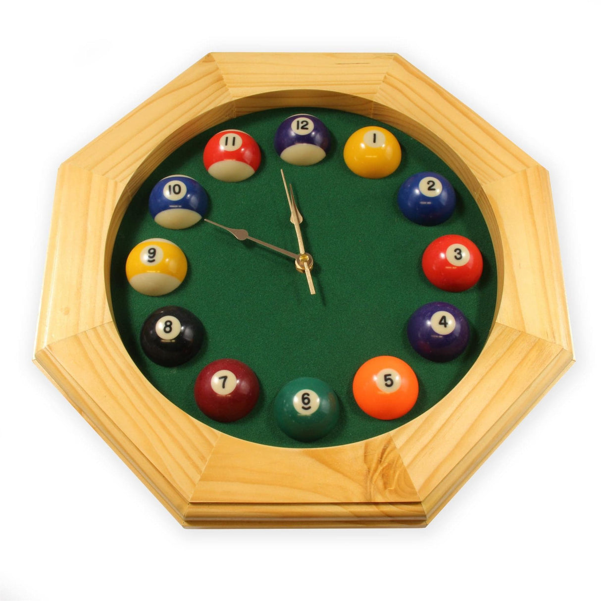 Jonny 8 Ball Novelty 15 Inch OCTAGON NATURAL Pool Snooker Ball Analogue Wall Clock