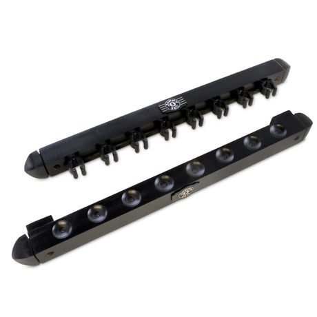 Jonny 8 Ball 2pc BLACK Colour 8 Way Plastic Clip Wall Mounted Snooker and Pool Cue Rack - holds 8 Cues