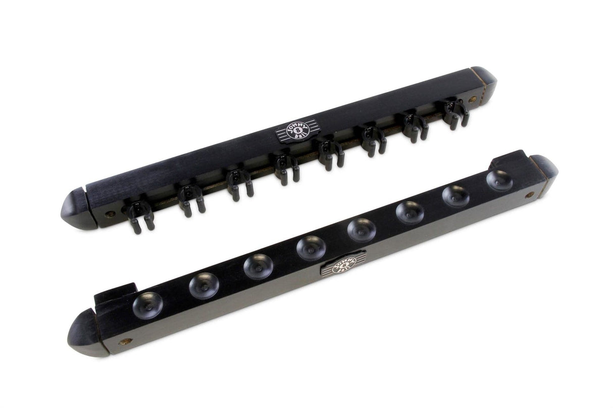 Jonny 8 Ball 2pc BLACK Colour 8 Way Plastic Clip Wall Mounted Snooker and Pool Cue Rack - holds 8 Cues