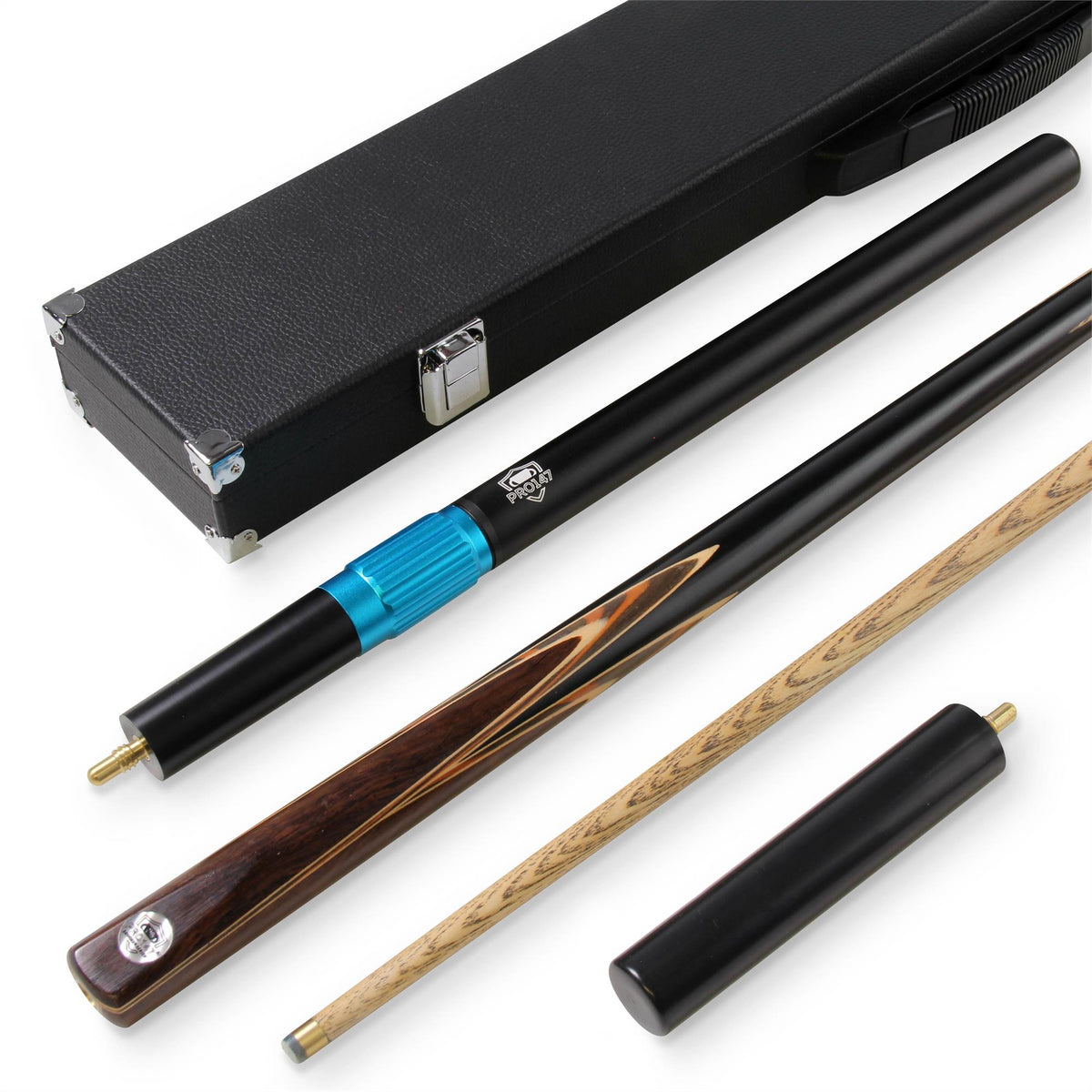 PRO147 TIGER 2pc Multi Splice Snooker Pool Cue Set with 3 SLOT Hard Case, LONG TELESCOPIC EXTENSION and Mini Butt 9.5mm Tip