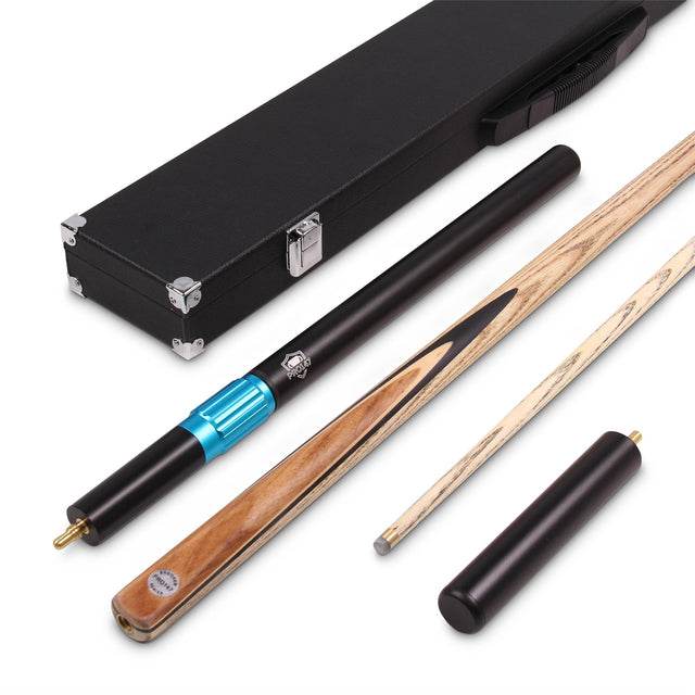 PRO147 CLASSIC ROSEWOOD P3/E 57 Inch Snooker Pool Cue Set 2pc Centre Joint Non-matching Ash Cue with PRO147 Long Telescopic Extension, Mini Butt and 3 Slot Case - 9.5mm Tip