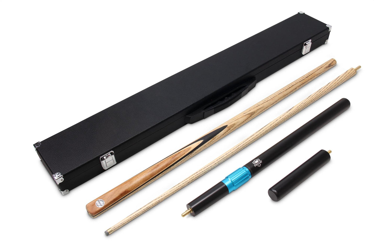 PRO147 CLASSIC ROSEWOOD P3/E 57 Inch Snooker Pool Cue Set 2pc Centre Joint Non-matching Ash Cue with PRO147 Long Telescopic Extension, Mini Butt and 3 Slot Case - 9.5mm Tip