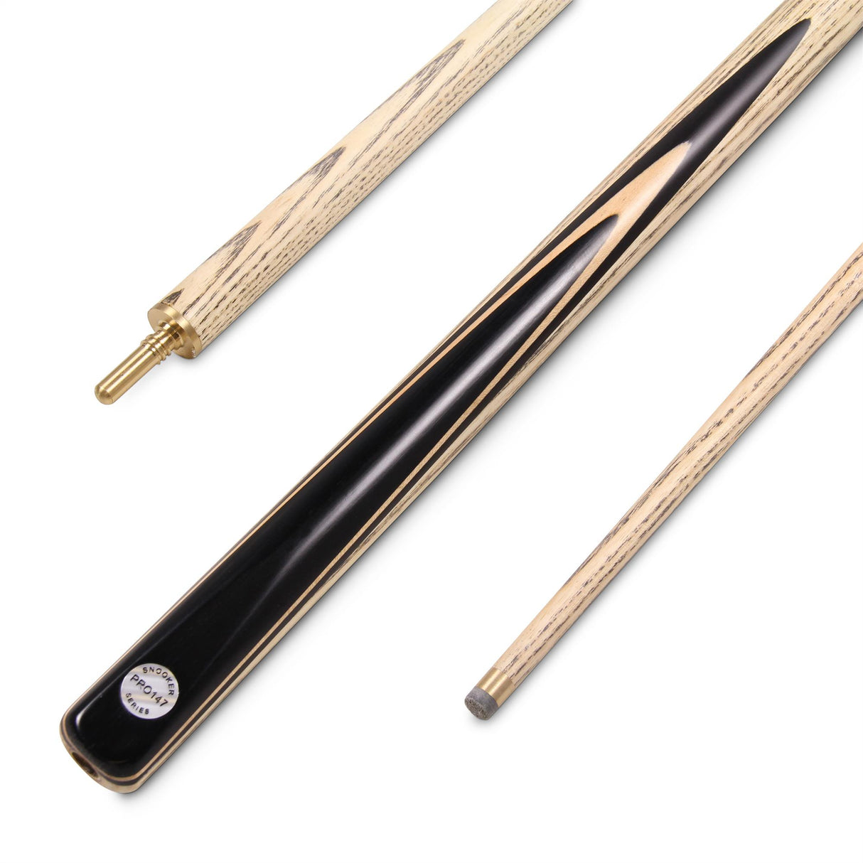 PRO147 CLASSIC EBONY MAPLE P2/E 57 Inch Snooker Pool Cue Set 2pc Centre Joint Non-matching Ash Cue with PRO147 Long Telescopic Extension, Mini Butt and 3 Slot Case - 9.5mm Tip