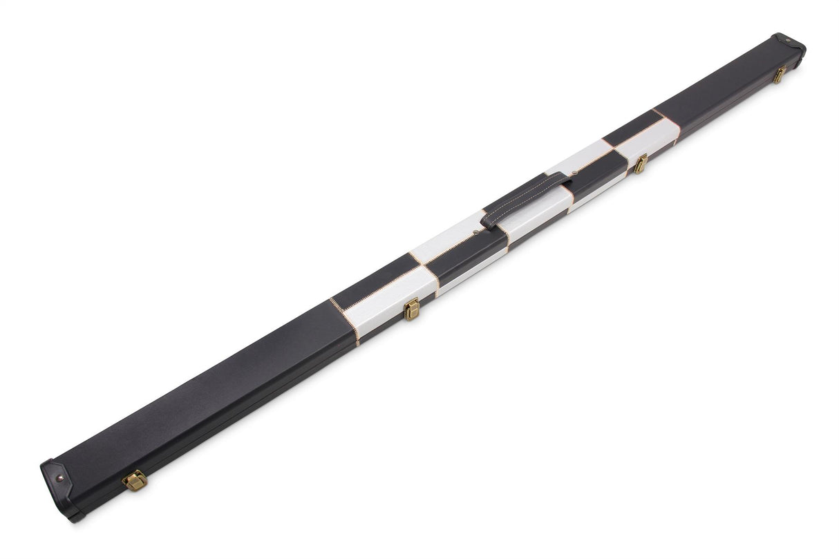 Deluxe 1 Piece 2 Slot CHEQUERED Cue Case with Plastic Ends and Chalk Compartment - Holds 2 Cues