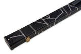 Deluxe 1 Piece 2 Slot BLACK with CRAZY WHITE STITCH Cue Case with Plastic Ends and Chalk Compartment - All Black Interior