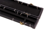 Deluxe 1 Piece 2 Slot BLACK with CRAZY WHITE STITCH Cue Case with Plastic Ends and Chalk Compartment - All Black Interior