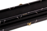 Deluxe 1 Piece 2 Slot BLACK with CRAZY WHITE STITCH Cue Case with Plastic Ends and Chalk Compartment - All Black Interior
