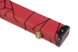 Deluxe 1 Piece 2 Slot BURGUNDY with CRAZY BLACK STITCH Cue Case with Plastic Ends and Chalk Compartment - Black and Burgundy Interior