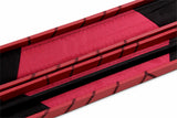 Deluxe 1 Piece 2 Slot BURGUNDY with CRAZY BLACK STITCH Cue Case with Plastic Ends and Chalk Compartment - Black and Burgundy Interior