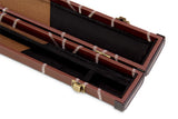 Deluxe 1 Piece 2 Slot BROWN with CRAZY WHITE STITCH Cue Case with Plastic Ends and Chalk Compartment - Black and Brown Interior