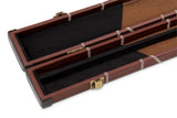 Deluxe 1 Piece 2 Slot BROWN with CRAZY WHITE STITCH Cue Case with Plastic Ends and Chalk Compartment - Black and Brown Interior