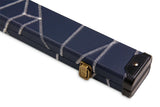 Deluxe 1 Piece 2 Slot NAVY with CRAZY WHITE STITCH Cue Case with Plastic Ends and Chalk Compartment - Black and Navy Interior