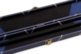 Deluxe 1 Piece 2 Slot NAVY with CRAZY WHITE STITCH Cue Case with Plastic Ends and Chalk Compartment - Black and Navy Interior