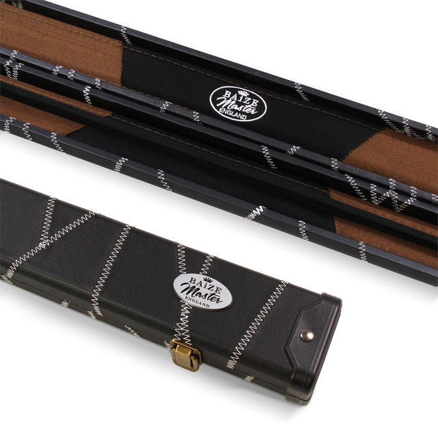 Baize Master WHITE STITCH 2pc Deluxe Snooker Pool Cue Case with Plastic Ends Black and Brown Interior