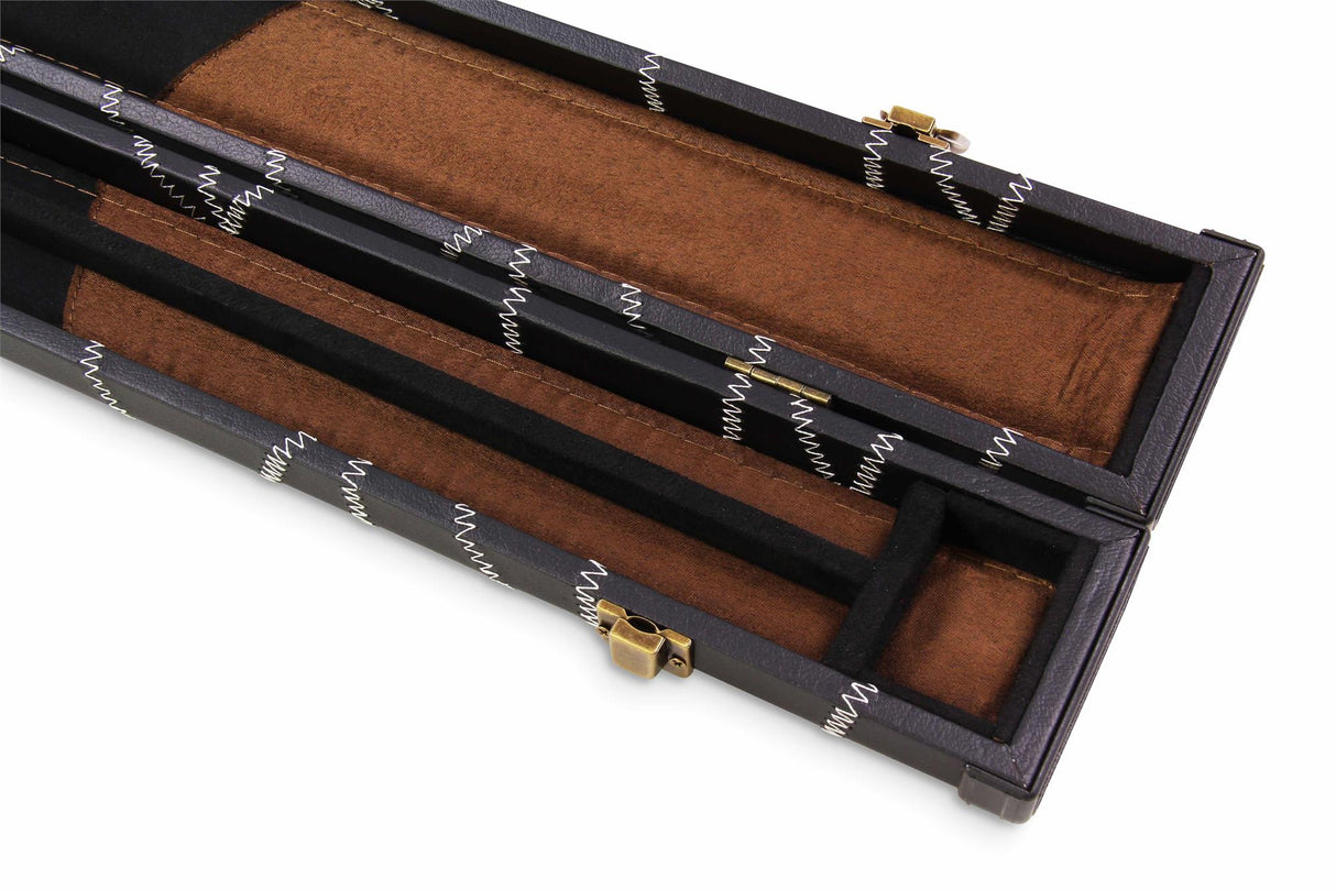 Baize Master WHITE STITCH 2pc Deluxe Snooker Pool Cue Case with Plastic Ends Black and Brown Interior