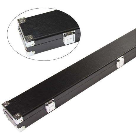 Long Hard BLACK Cue Case for 3pc 3/4 Snooker Cue REINFORCED CORNERS Foam Lined 121cm