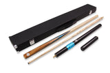 PRO147 CLASSIC SAPPHIRE FLARE P5/E 57 Inch Snooker Pool Cue Set 2pc Centre Joint Non-matching Ash Cue with PRO147 Long Telescopic Extension, Mini Butt and 3 Slot Case - 9.5mm Tip
