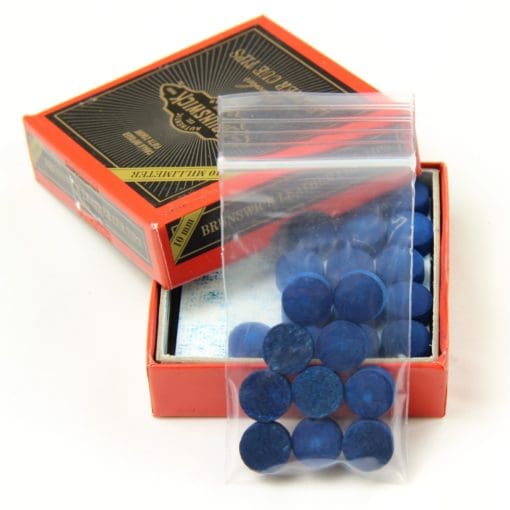 10 X 9mm Leather Blue Diamond Snooker Pool Cue Tips - Free Sandpaper