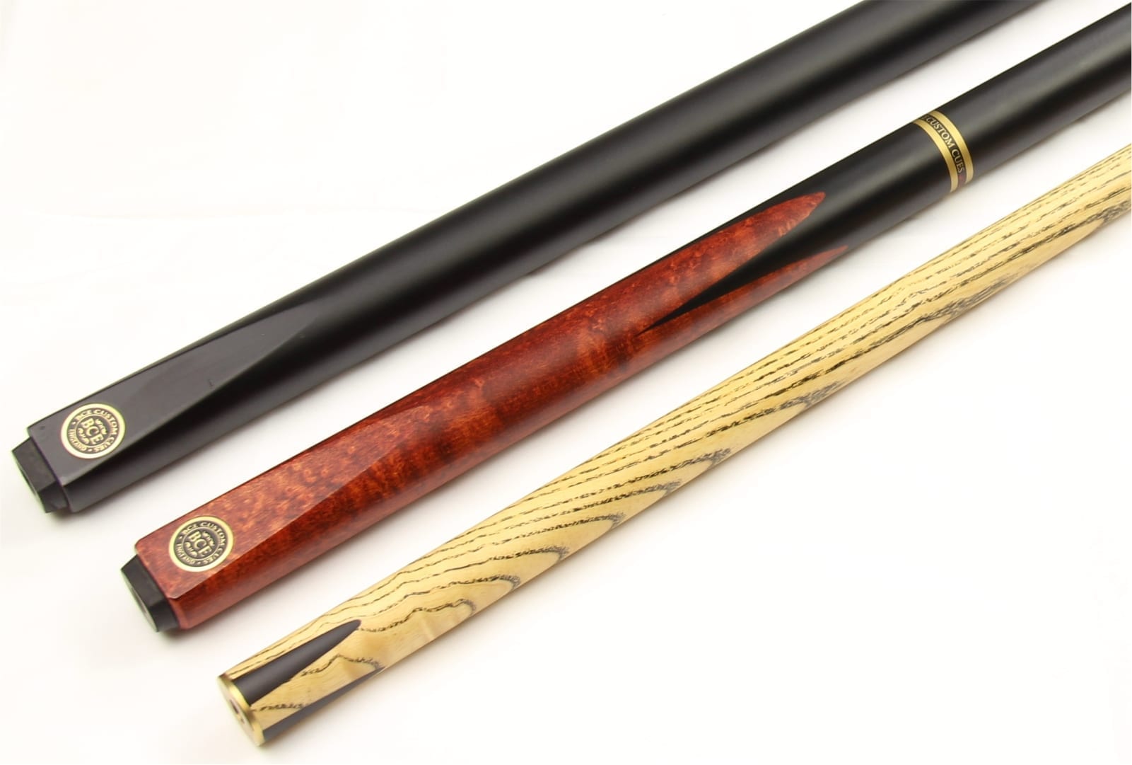 9.5mm Tip BCE 5/8 Jointed Stained BIRDSEYE Maple Ash Snooker Cue & 28inch Ext 