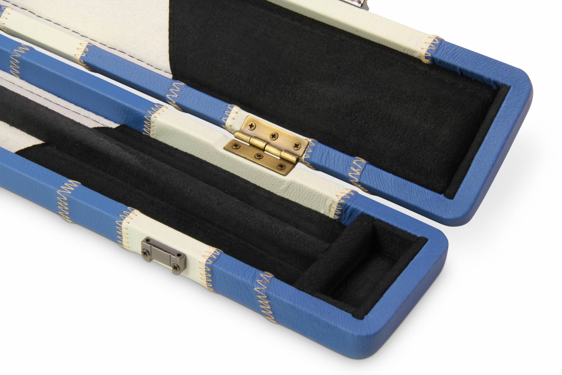 Baize Master 3/4 Luxury BLUE & WHITE PATCH Snooker Cue Case with Round Corners 