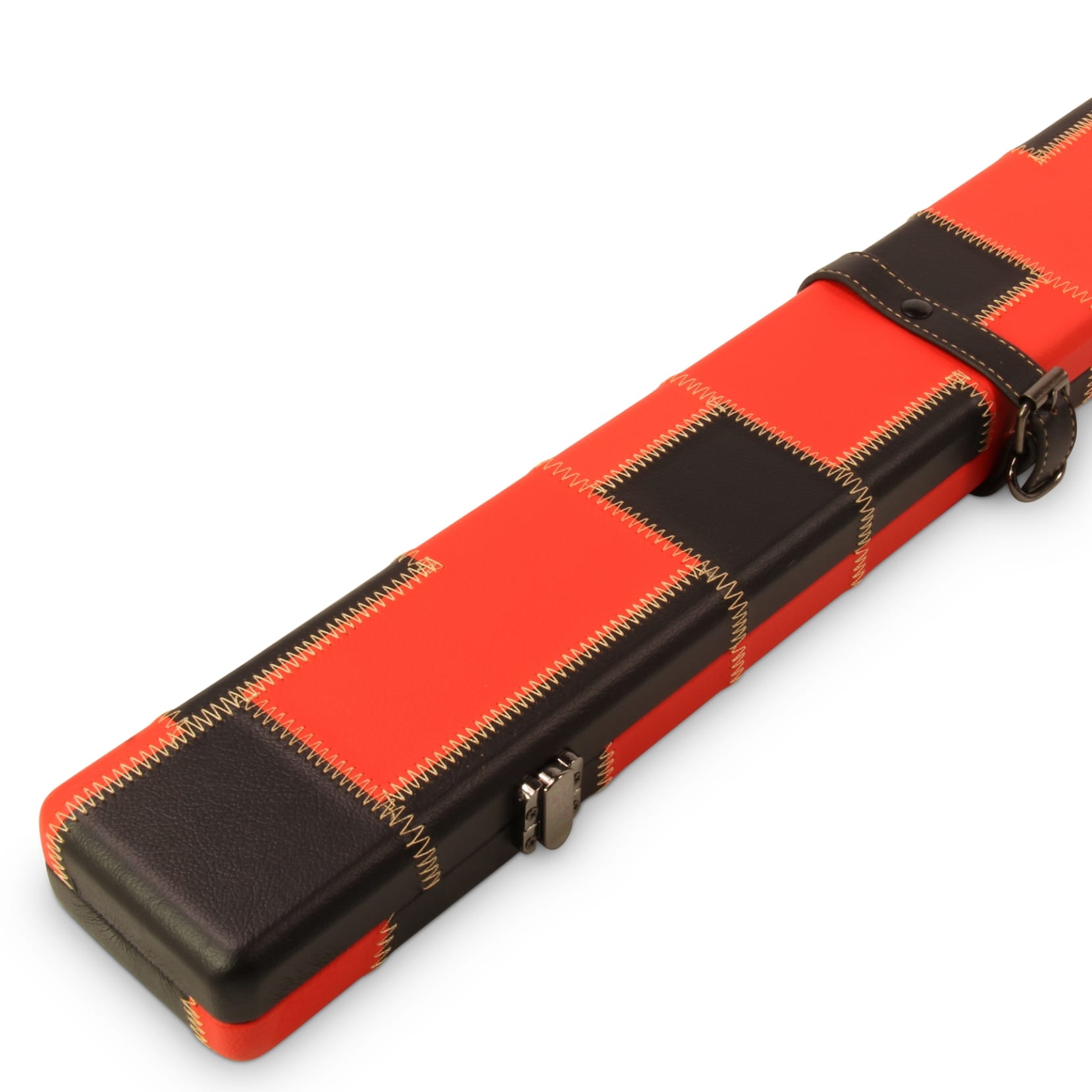 1 Piece Wide RED and BLACK PATCH Luxury Round Corner Snooker Cue Case For 2 cues 